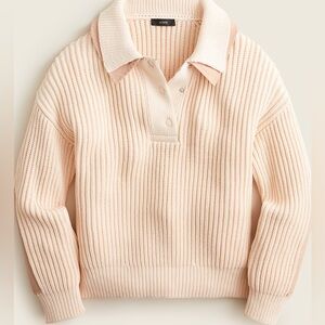 J. Crew Collared Ribbed Sweater Elbow Patches Quarter Snap Medium Cream Cotton